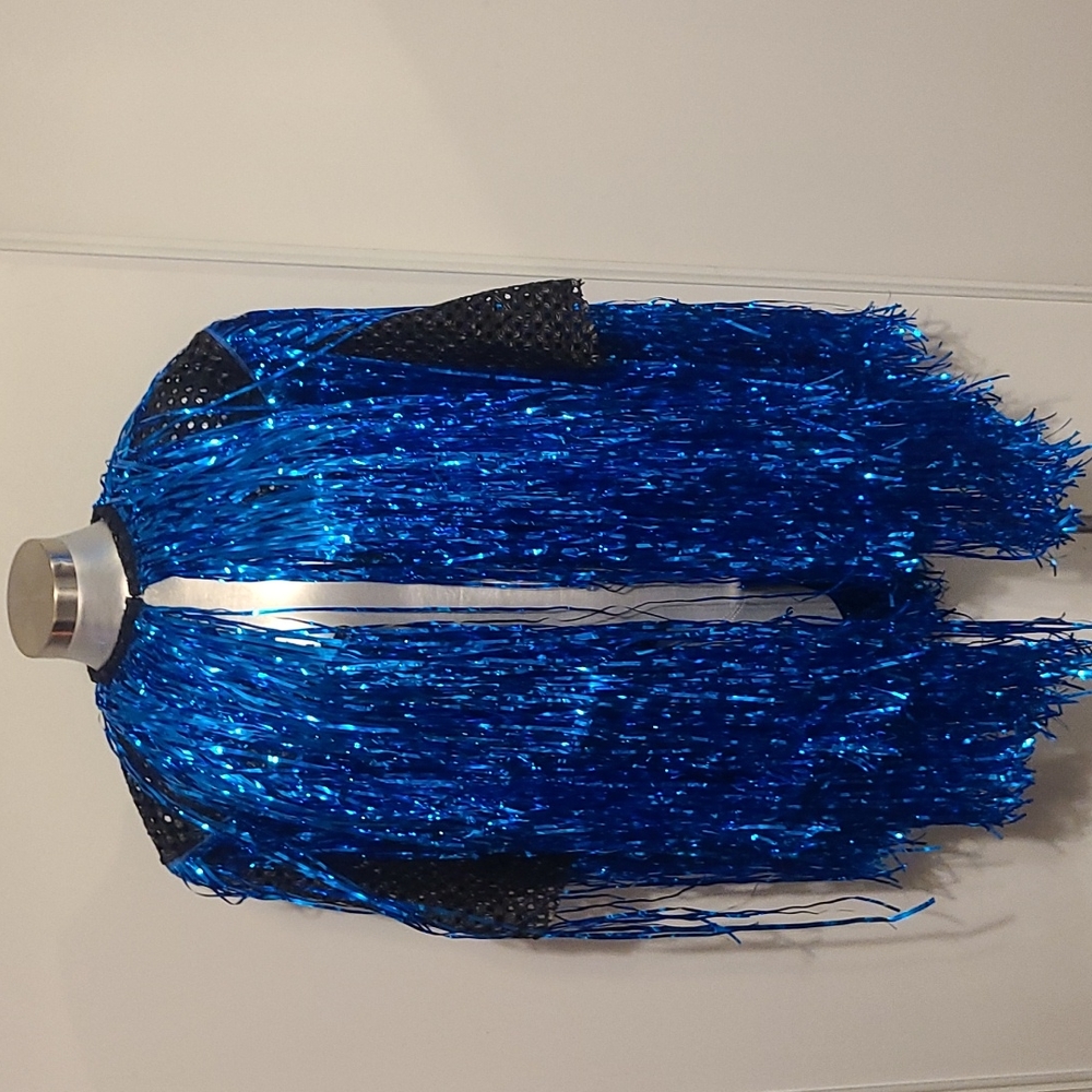 Fringe  Mylar royal blue black mesh one of a kind handmade cape.